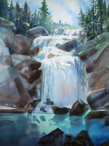 Peinture intitulée "CASCADE À CAUTERETS…" par Bruno Le Sourd, Œuvre d'art originale