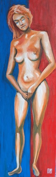 Painting titled "Pudique bicolore" by Bruno Lebayle, Original Artwork, Oil