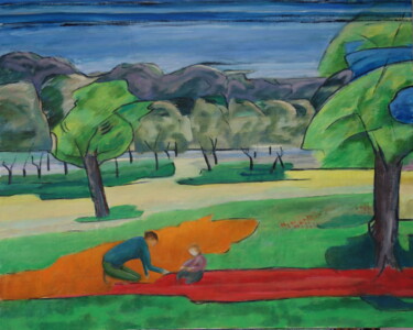 Malerei mit dem Titel "Sortie au parc" von Bruno Leblais, Original-Kunstwerk, Öl
