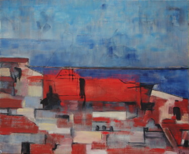 Pintura intitulada "Le Tage à Lisbonne" por Bruno Leblais, Obras de arte originais, Óleo