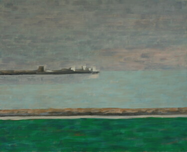 Painting titled "jetée au Havre" by Bruno Leblais, Original Artwork, Oil