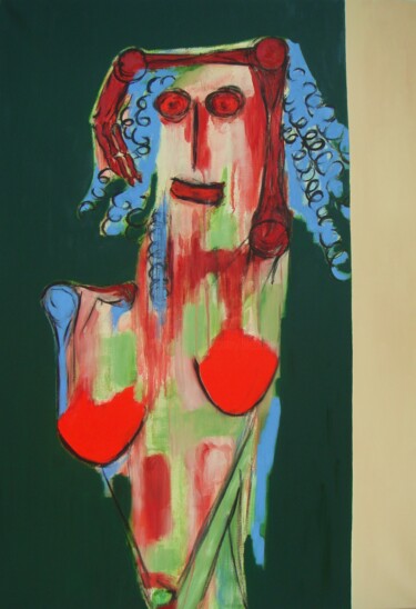 Peinture intitulée "nu aux cheveux bouc…" par Bruno Leblais, Œuvre d'art originale, Huile
