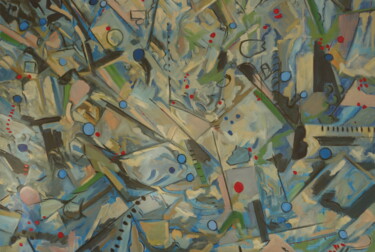 Painting titled "composition bleue" by Bruno Leblais, Original Artwork, Oil
