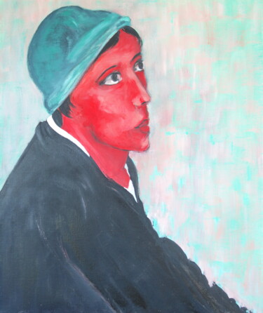 Peinture intitulée "bonnet-vert" par Bruno Leblais, Œuvre d'art originale, Huile