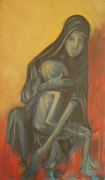 Peinture intitulée "femme à l'enfant" par Bruno Leblais, Œuvre d'art originale, Huile