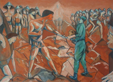 Painting titled "combat 1" by Bruno Leblais, Original Artwork, Pigments