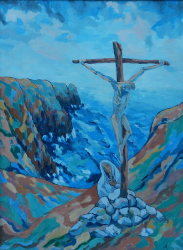 Peinture intitulée "crucifixion" par Bruno Leblais, Œuvre d'art originale, Huile
