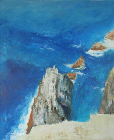 Painting titled "falaise à Belle-île" by Bruno Leblais, Original Artwork, Oil