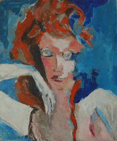 Pintura intitulada "portrait aux cheveu…" por Bruno Leblais, Obras de arte originais, Óleo