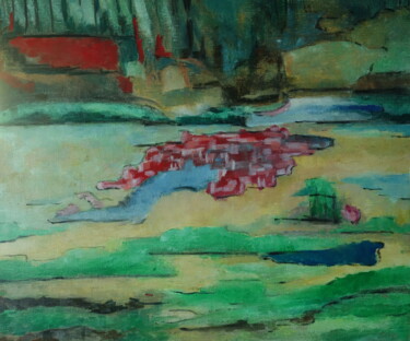 Peinture intitulée "Paysage à Branféré" par Bruno Leblais, Œuvre d'art originale, Huile