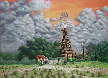 Peinture intitulée "L'éolienne" par Bruno Lemasson, Œuvre d'art originale, Acrylique Monté sur Châssis en bois