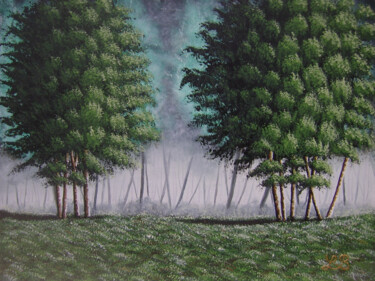 Картина под названием "Promenade en forêt" - Bruno Lemasson, Подлинное произведение искусства, Акрил