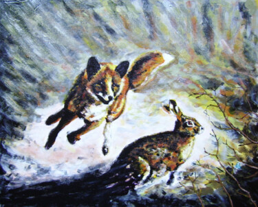 Painting titled "Le renard et le liè…" by Bruno Lemasson, Original Artwork, Acrylic