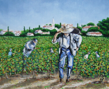 Pintura titulada "Vendanges du muscat" por Bruno Lemasson, Obra de arte original, Acrílico Montado en Bastidor de camilla de…