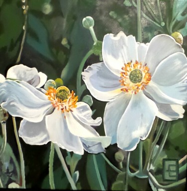 Malerei mit dem Titel "anemone du japon" von Bruno Lembeye, Original-Kunstwerk