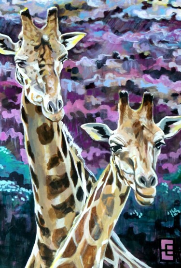 Painting titled "girafes" by Bruno Lembeye, Original Artwork, Acrylic