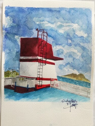 Painting titled "Gibraltar" by Bruno Mairet, Original Artwork, Watercolor