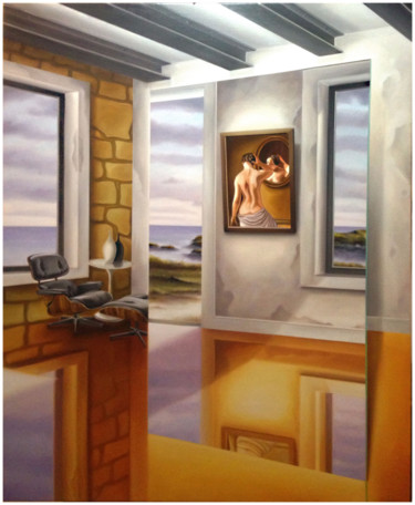 Painting titled "le-miroir-a-deux-fa…" by Bruno Mondot, Original Artwork, Oil