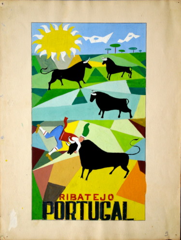 Peinture intitulée "Ribatejo Portugal" par Bruno Nuevo, Œuvre d'art originale, Gouache