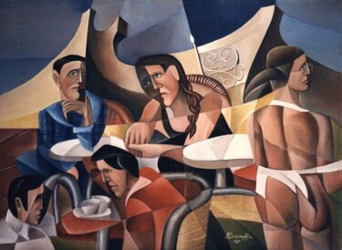 Painting titled "Al caffe'" by Bruno Sciaraffia, Original Artwork