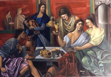 Painting titled "Il banchetto" by Bruno Sciaraffia, Original Artwork
