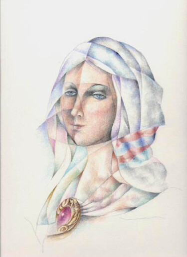 Schilderij getiteld "Donna con medaglione" door Bruno Sciaraffia, Origineel Kunstwerk