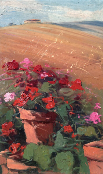 Картина под названием "Flowers under the h…" - Bruno Tinucci, Подлинное произведение искусства, Масло Установлен на Деревянн…