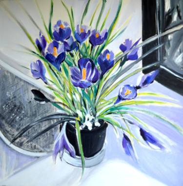 Painting titled "Crocus" by Bruno Tupinier, Original Artwork, Oil Mounted on Wood Stretcher frame