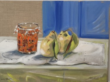 Painting titled "Pot de confiture de…" by Bruno Tupinier, Original Artwork, Oil Mounted on Wood Stretcher frame