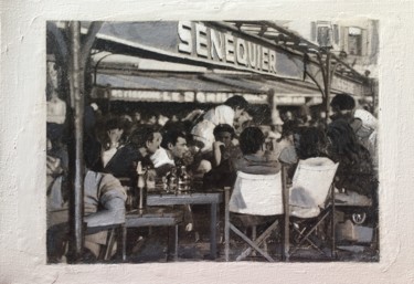 Painting titled "Bar Le Sennequier ,…" by Bruno Tupinier, Original Artwork, Acrylic Mounted on Wood Stretcher frame