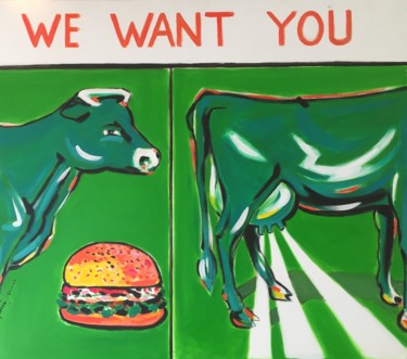 Painting titled "We want  you" by Bruno Tupinier, Original Artwork, Acrylic Mounted on Wood Stretcher frame