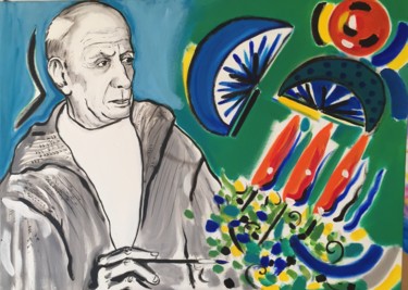 Painting titled "Pablo Picasso s’int…" by Bruno Tupinier, Original Artwork, Acrylic Mounted on Wood Stretcher frame