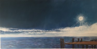 Painting titled "Vue du port d’Ouchy…" by Bruno Tupinier, Original Artwork, Acrylic Mounted on Wood Stretcher frame