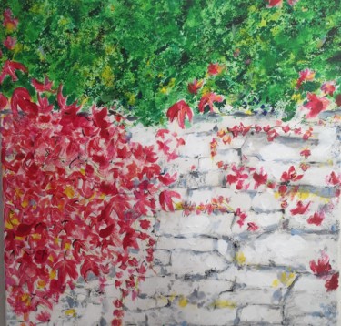 Painting titled "Vigne rouge sur un…" by Bruno Tupinier, Original Artwork, Acrylic Mounted on Wood Stretcher frame