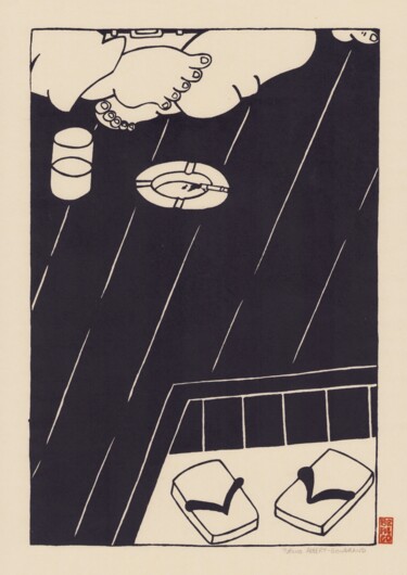 Druckgrafik mit dem Titel "Dans l'entrée" von Bruno Albert-Gondrand, Original-Kunstwerk, Siebdruck