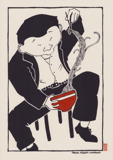 Druckgrafik mit dem Titel "Salaryman ramen" von Bruno Albert-Gondrand, Original-Kunstwerk, Siebdruck