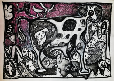 Dessin intitulée "La vache irlandaise" par Bruno Antony-Thouret (bruno antony), Œuvre d'art originale, Marqueur