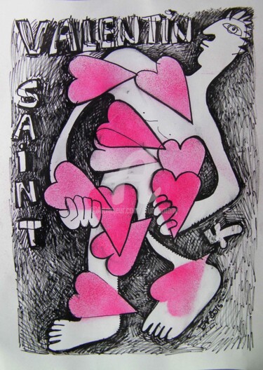 Dibujo titulada "Saint Valentin" por Bruno Antony-Thouret (bruno antony), Obra de arte original, Rotulador
