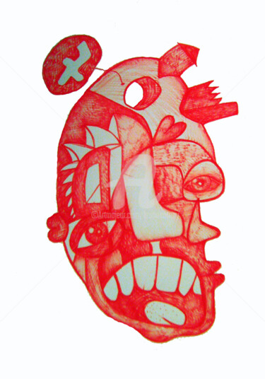 Drawing titled "Homme multiple rouge" by Bruno Antony-Thouret (bruno antony), Original Artwork, Marker