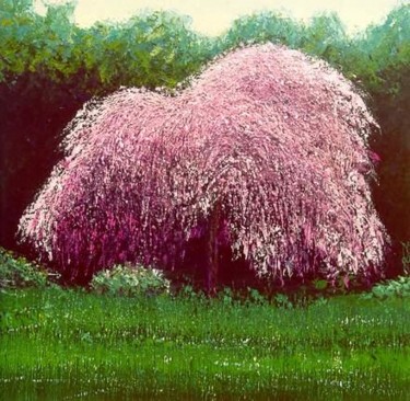 Painting titled "Albero in rosa" by Bruno Caputo, Original Artwork, Oil