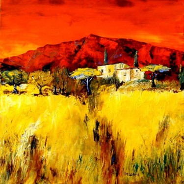 Painting titled "Village sous le sol…" by Bruno Delorme, Original Artwork, Oil