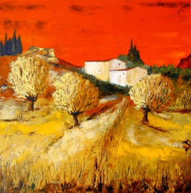 Painting titled "Les trois arbres" by Bruno Delorme, Original Artwork, Oil