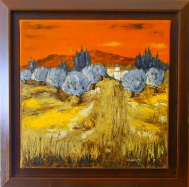 Painting titled "Les oliviers" by Bruno Delorme, Original Artwork, Oil