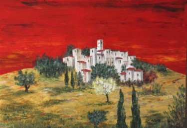 Peinture intitulée "Village en Luberon" par Bruno Delorme, Œuvre d'art originale