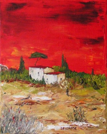 Peinture intitulée "la maison et le pin…" par Bruno Delorme, Œuvre d'art originale