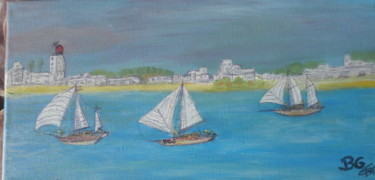 Painting titled "baie et bateaux" by Bruno Grégory (BG), Original Artwork, Acrylic
