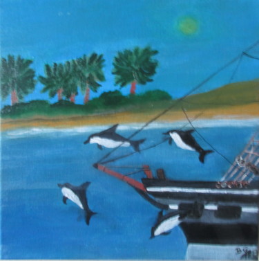 Schilderij getiteld "dauphins" door Bruno Grégory (BG), Origineel Kunstwerk, Acryl
