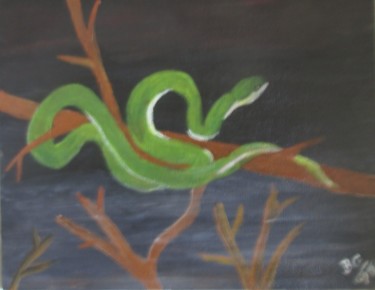 Malerei mit dem Titel "Mamba vert" von Bruno Grégory (BG), Original-Kunstwerk, Acryl