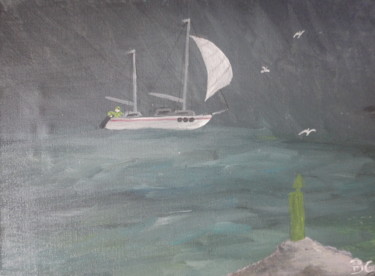 Painting titled "Tempête, voilier en…" by Bruno Grégory (BG), Original Artwork, Acrylic