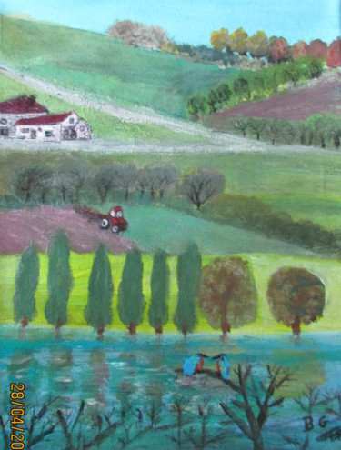 Peinture intitulée "Bocage en automne" par Bruno Grégory (BG), Œuvre d'art originale, Acrylique